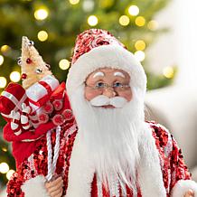 18" Faux Fur Christmas Peppermint Santa Figurine