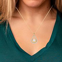 18" Gold-Plated 6-6.5mm Cultured Pearl and Created Sapphire Necklace