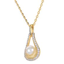 18" Gold-Plated 6-6.5mm Cultured Pearl and Created Sapphire Necklace