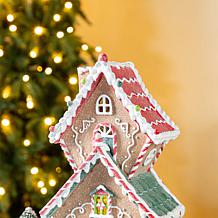 18.5" Lighted Resin Gingerbread House Table Decor