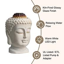 18.75"H Zen Buddha Head Glaze Ceramic Outdoor Tabletop/Floor Fountain