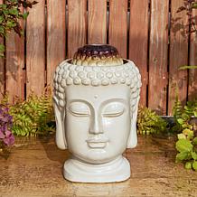 18.75"H Zen Buddha Head Glaze Ceramic Outdoor Tabletop/Floor Fountain
