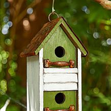 18"H Distressed Wood Cottage with Shutter Decorative Birdhouse