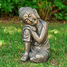 18"H MGO Faux Bronze Resting Buddha Garden Statue