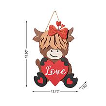 18"H Valentine's Wooden Highland Cow with Heart Door Hanger