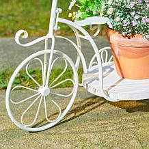 18"L Washed White Solid Wood and Metal Tricycle Planter Stand