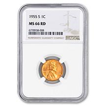 1955 S-Mint MS66 NGC RD Abraham Lincoln Wheat Ears Cent