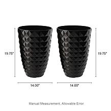 19.75"H Set of 2 PE/Stone Faux Ceramic Diamond Textured Black Planter