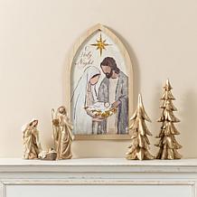 19.75"H Wooden Wall Décor with Painted Nativity Scene
