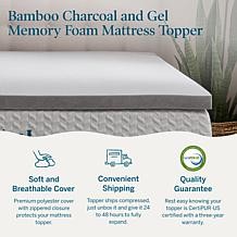 2” Bamboo Charcoal and Gel Memory Foam Mattress Topper, King