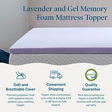 2” Lavender and Gel Memory Foam Mattress Topper, Queen