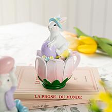 2-Piece Easter Resin Bunny on Tulip Mug Table Decor
