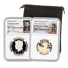 2025-S PF70 NGC John F. Kennedy Half and Sacagawea Dollar Coin Set