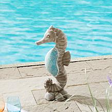 21 "H MGO Marine Faux Granite and Mosaic Sea Horse Statue