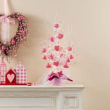 21" Indoor Table Tree with Warm White Fairy Lights & Pink Hearts