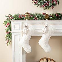21" White Plush Christmas Stocking with Reindeer Ornament