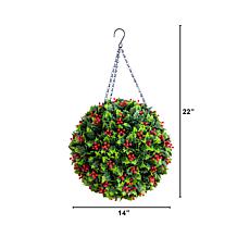22-in UV Resistant Holly Berry Hanging  by Nearly Natural