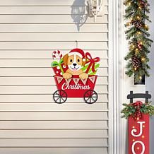 23.5"H Metal Christmas Yard Stake with Dog and Gift Cart