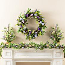 24" Easter Wreath with Lavender, White Flowers & Bird Nests