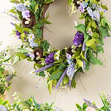 24" Easter Wreath with Lavender, White Flowers & Bird Nests