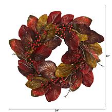 24 in. Harvest Magnolia Leaf and Berries Artificial Wreath