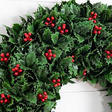 24-in UV Resistant Holly Berry Wreath  by Nearly Natural