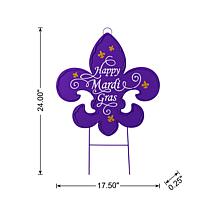 24" Mardi Gras Metal Yard Stake with Purple Fleur-de-Lis