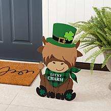 24" St. Patrick's Highland Cow Wooden Porch Decor