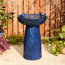 24.75"H Blue Textured Birdbath Outdoor Floor Fountain with Two Birds