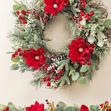 24"D Christmas Red Magnolia & Berry Wreath