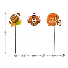 24"H Set of 3 Metal Thanksgiving Football Turkey Yard Stake (KD)