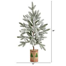 28 in. Flocked Christmas Artificial Tree in Decorative Planter