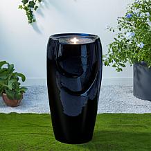 29.25"H Oversized Black Outdoor Ceramic Pot Fountain w/Pump, LED Light