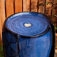 29.25"H Oversized Blue Ceramic Pot Outdoor Floor Fountain with Pump