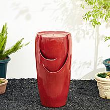 29.25"H Oversized Red Outdoor Ceramic Pot Fountain w/Pump & LED Light
