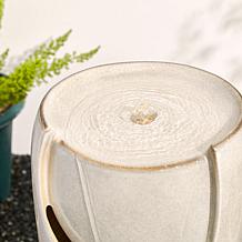 29.25"H Oversized Sand Beige Ceramic Pot Fountain w/Pump, LED Light