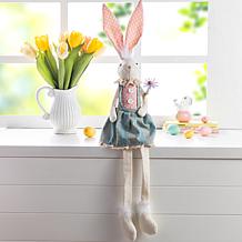 29.5" Easter Fabric Girl Bunny with Dangling Legs