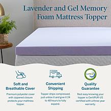 3” Lavender and Gel Memory Foam Mattress Topper, Queen