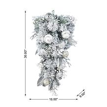 30"H Christmas Silver & White Ornament and Berry Teardrop