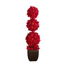 31-in Pre-Lit Poinsettia Triple Ball Topiary by Nearly Natural