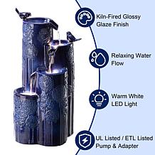 31.75"H 4-Tier Cobalt Blue Dandelion Ceramic Outdoor Floor Fountain