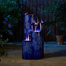 31.75"H 4-Tier Cobalt Blue Dandelion Ceramic Outdoor Floor Fountain