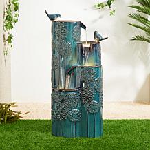 31.75"H 4-Tier Turquoise Dandelion Ceramic Outdoor Floor Fountain