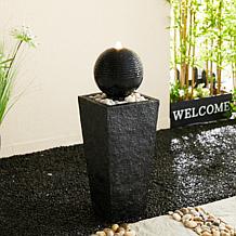 31.75"H Modern Black Geometric Pedestal and Sphere Floor Fountain