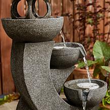 32"H 4-Tiered Pagoda Polyresin Outdoor Fountain w/ Pump and LED Light