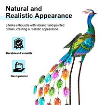 32"H Metal Standing Peacock Garden Statue with Stakes