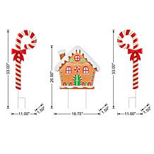 33"H Metal Christmas Yard Stake with Gingerbread House & Candy Canes