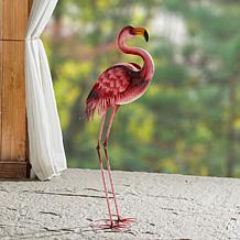 35.25"H Metal Standing Flamingo Garden Statue with Stakes