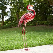 35.25"H Metal Standing Flamingo Garden Statue with Stakes