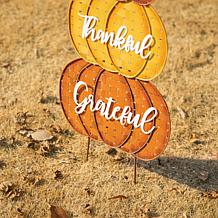 35.5"H Thanksgiving Metal Stacked Pumpkins Yard Stake (KD, Two func...